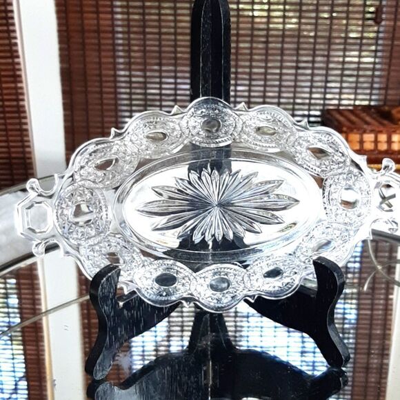 1930S CRYSTAL‎ Engraved Wedding Ring Pattern Dish - Picture 1 of 6